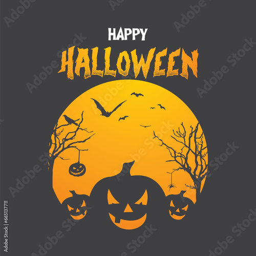 Happy Halloween Spooky Nighttime Scene with Pumpkins