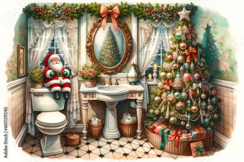 Christmas Bathroom interior Illustration