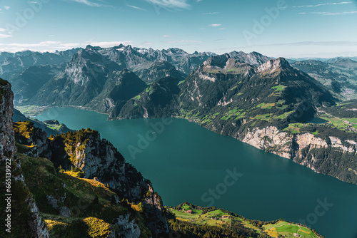 Panoramic view from Fronalpstock on Lake Lucerne in Switzerland. photo