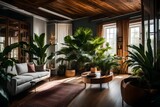 living room with plants, Imagine a living room where tranquility reigns supreme