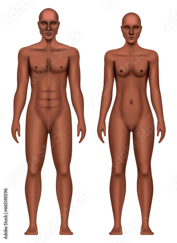 Black man and woman anatomical body realistic vector illustration isolated on a white background.