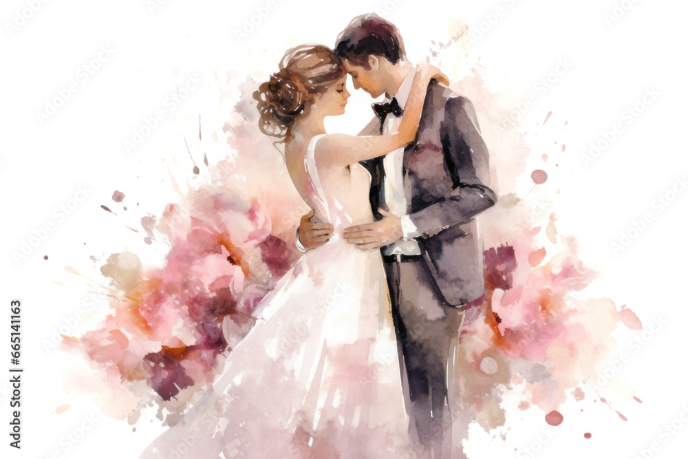 Watercolor Groom and Bride Isolated on White, wedding background Watercolor Groom and Bride Isolated on White, wedding background