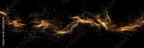Golden Glitter Confetti Wave on Black Background Banner