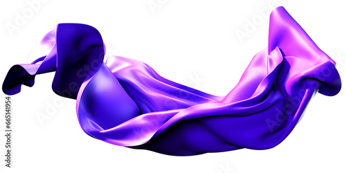 purple silk fabric design element  3d rendering purple cloth material flying in the wind. Waving satin cloth isolated on transparent PNG background