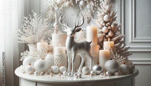 Stylish Christmas scandinavian minimalistic interior with white decor.