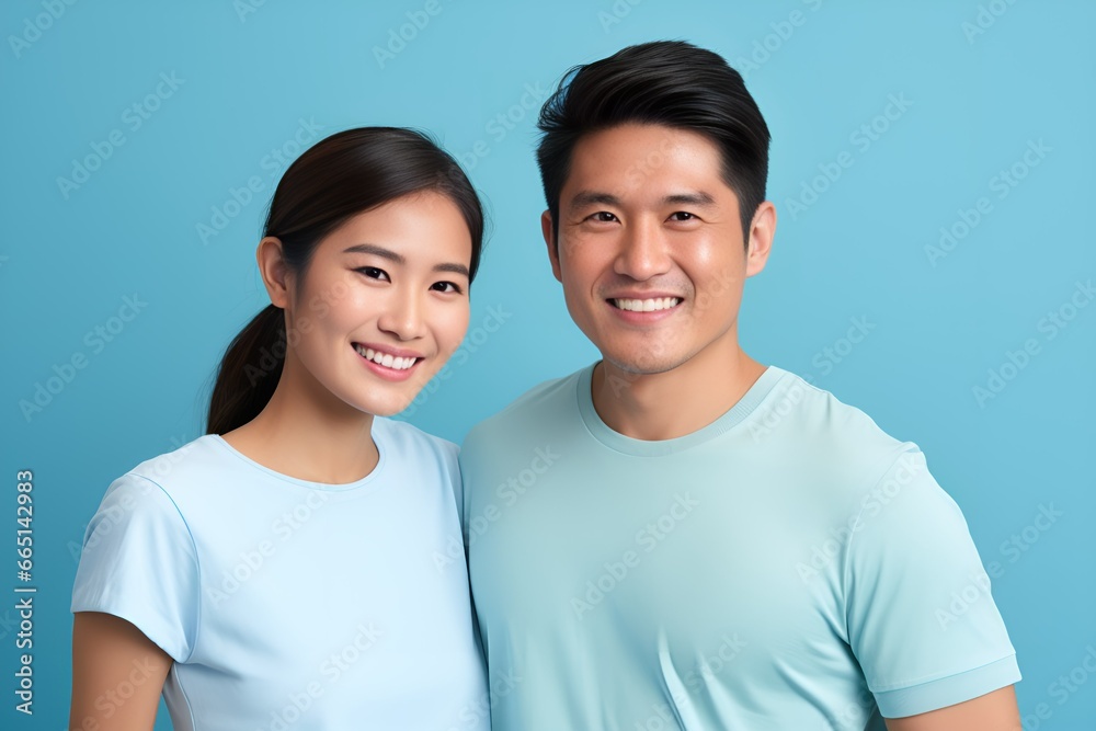 Happy Asian Couple Smiling. Isolated. Generative AI. Happy Asian Couple Smiling. Isolated. Generative AI.