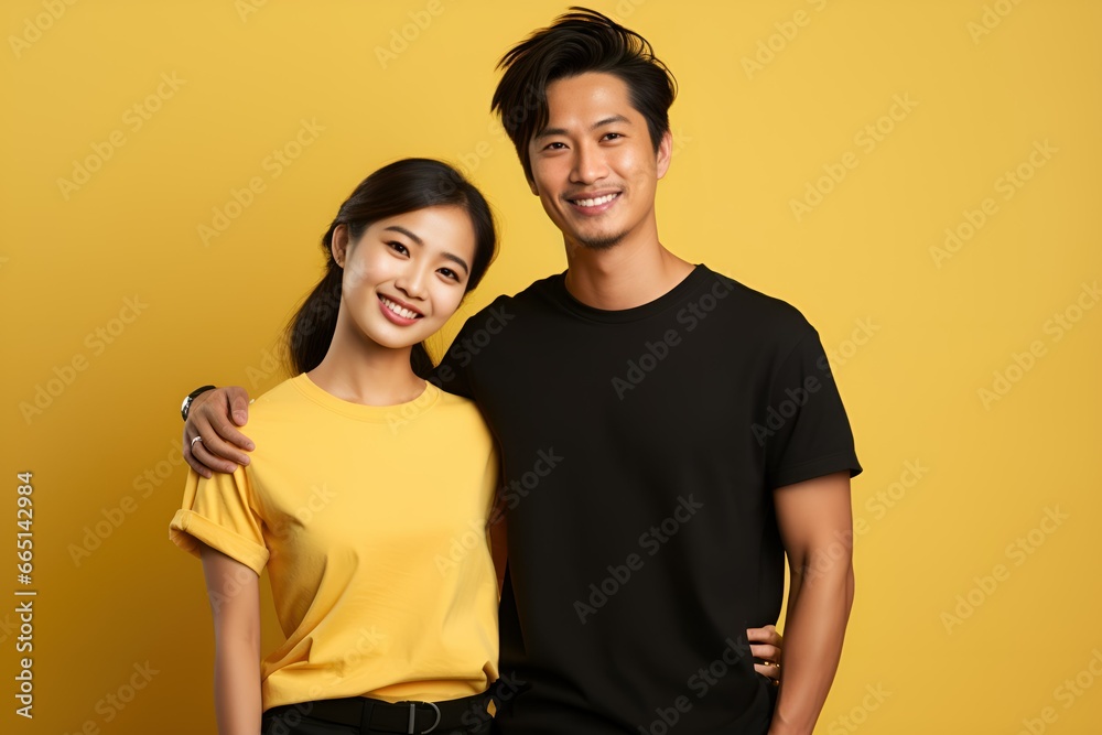 Happy Asian Couple Smiling. Isolated. Generative AI. Happy Asian Couple Smiling. Isolated. Generative AI.