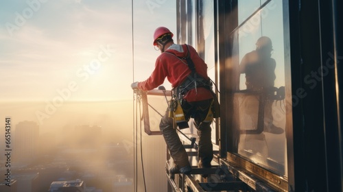 Wallpaper Mural construction worker climber on a high-rise building Torontodigital.ca