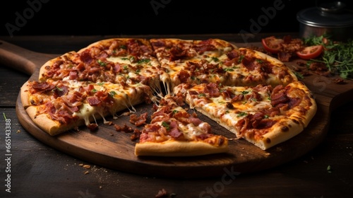 A delicious New York-style pizza with large, thin slices, perfectly baked and ready to be enjoyed.