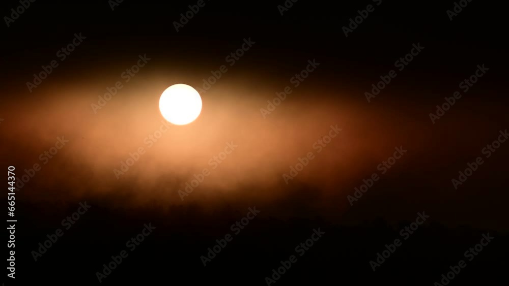 The sun rising above a foggy forest The sun rising above a foggy forest