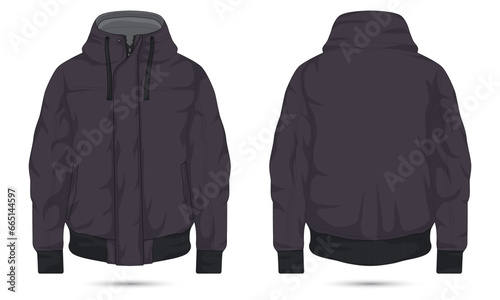 Hooded bomber jacket template front and back view