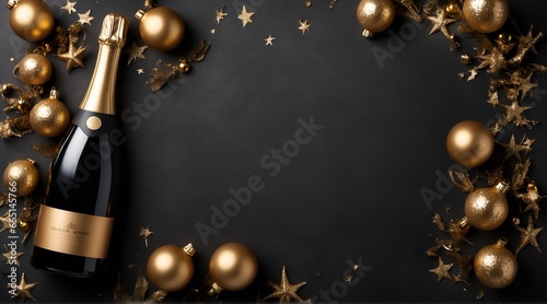 Golden New Year's Eve Background with champagne and copy space.