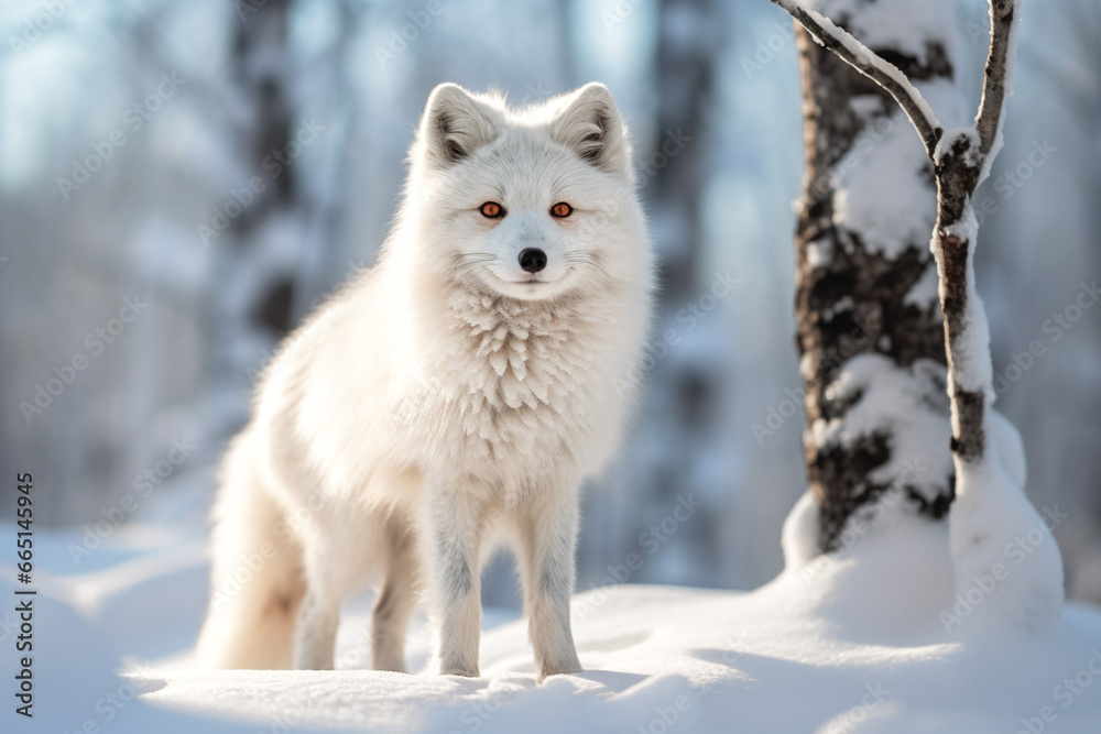 Arctic fox in a wild snowy landscape