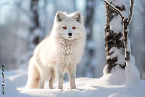 Arctic fox in a wild snowy landscape