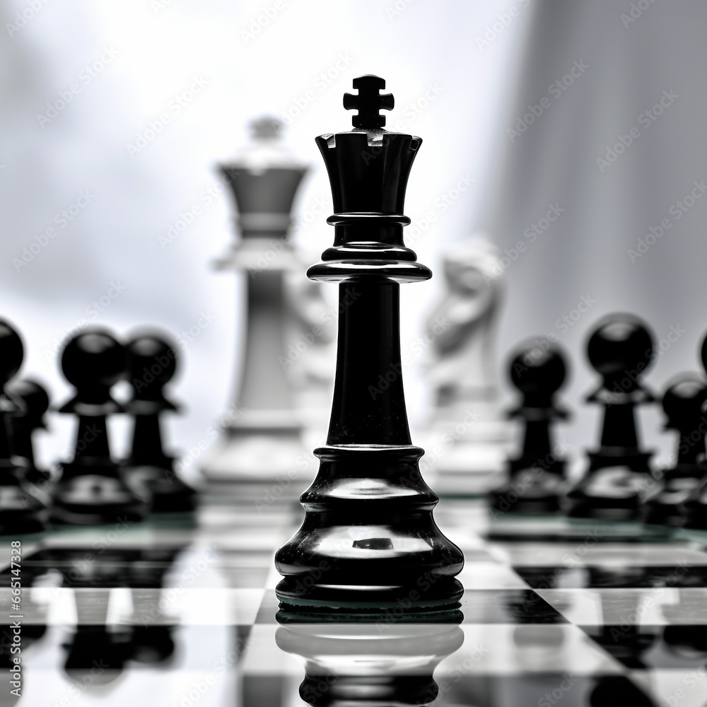 View of dramatic and surreal chess pieces with dark colors View of dramatic and surreal chess pieces with dark colors