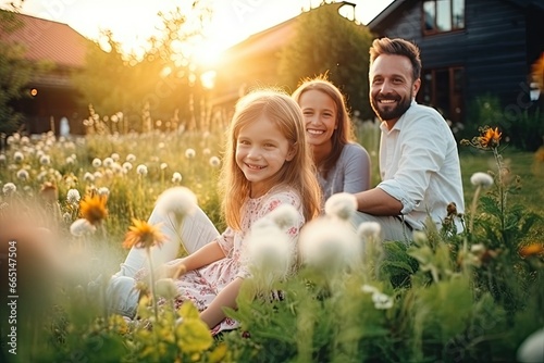 Fototapeta Naklejka Na Ścianę i Meble -  A happy family enjoying a sunny summer day at the park, creating joyful memories.