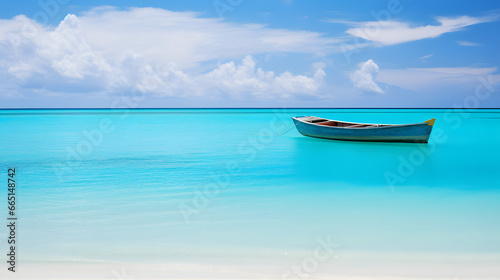 Tela Turquoise lagoon with a lone dhoni boat, desktop background, landscape backgroun