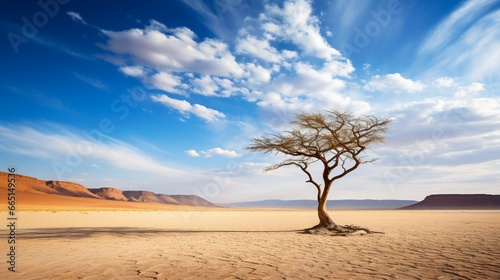 A lone tree in a vast desert  a testament to life s ability to thrive in the harshest conditions.