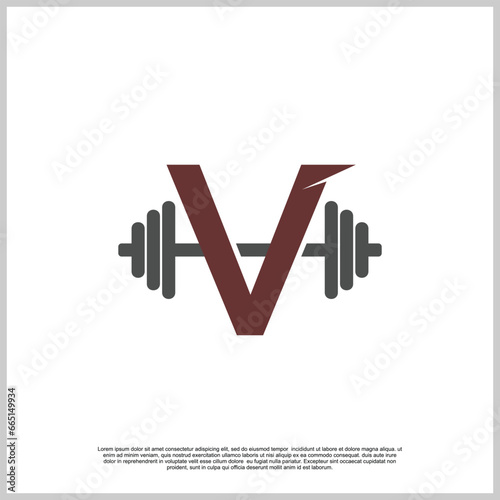 Letter gym with barbel logo design template unique concept Premium Vector