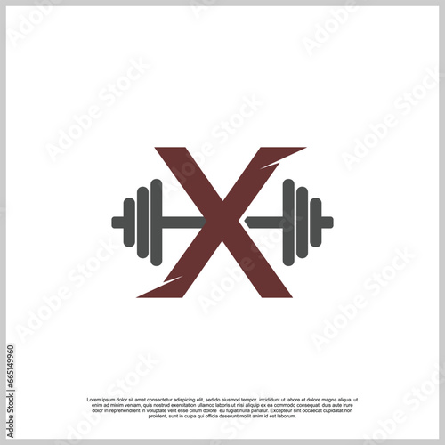 Letter gym with barbel logo design template unique concept Premium Vector
