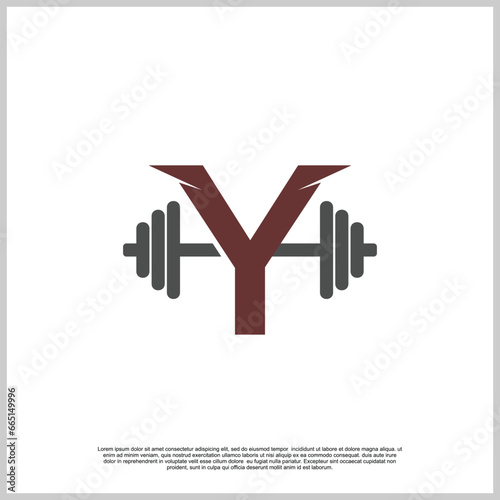 Letter gym with barbel logo design template unique concept Premium Vector