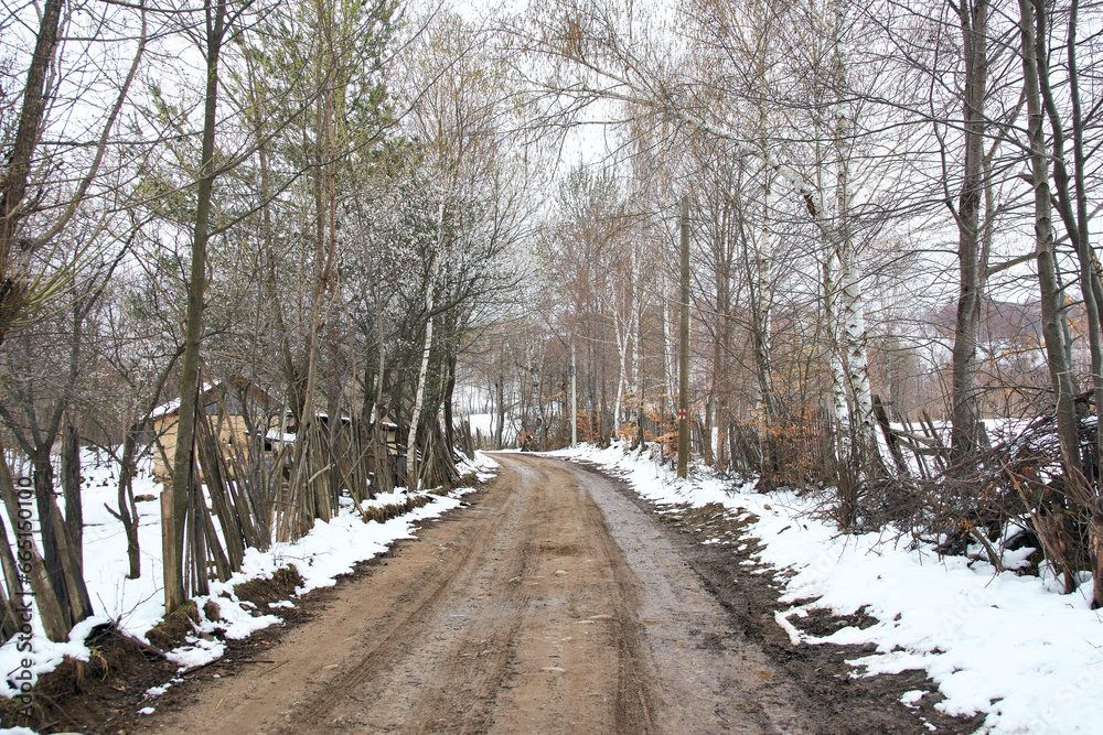 road to the village in winter 1 road to the village in winter 1