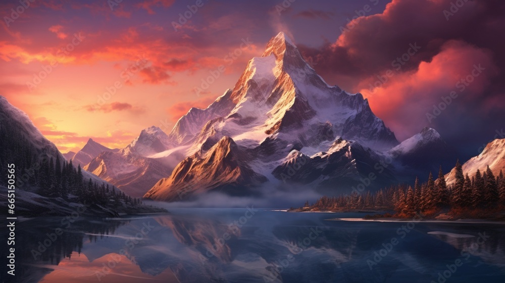 A mountain peak kissed by the first light of dawn, a place where the world feels both small and infinite.