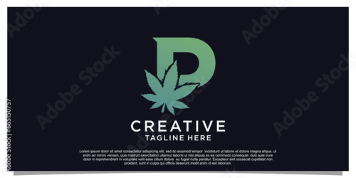 Logo design initial letter for business with cannabis concept Premium Vector