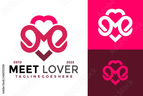 Letter M Heart Love Logo design vector symbol icon illustration