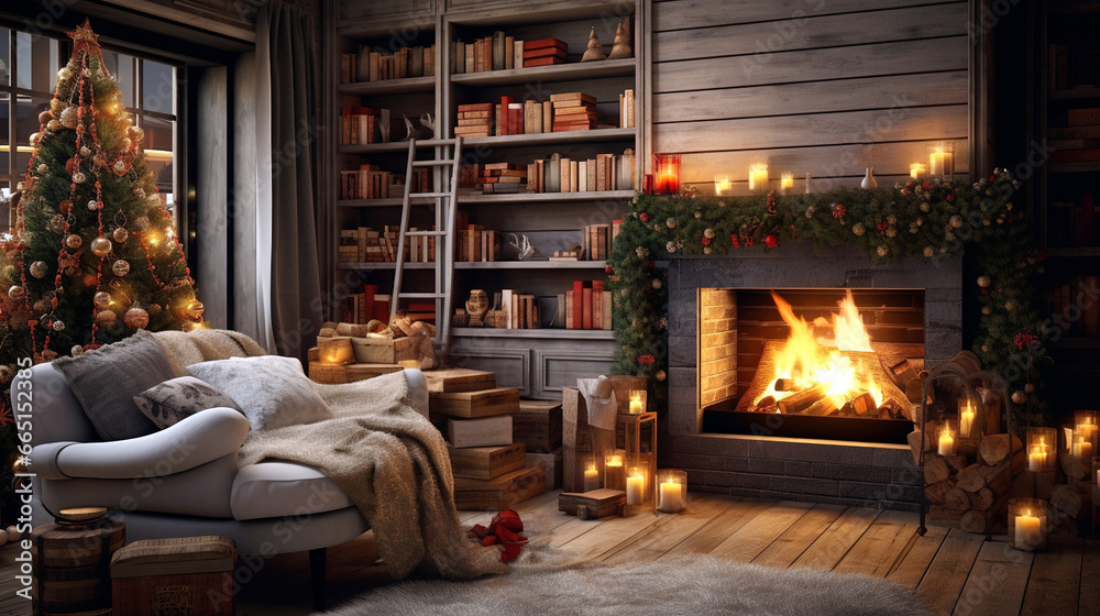 Cozy Christmas Reading Nook, generative ai