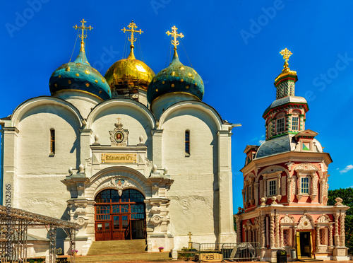 The Assumption Cathedral and the Operating Chapel in the Holy Trinity Sergius Lavra in the city of Sergiev Posad photo