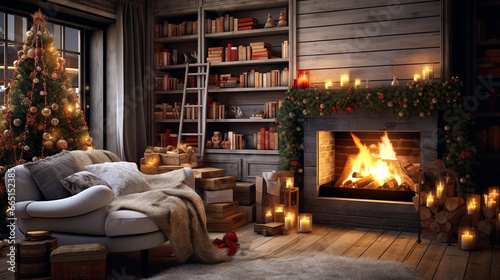 Cozy Christmas Reading Nook, generative ai