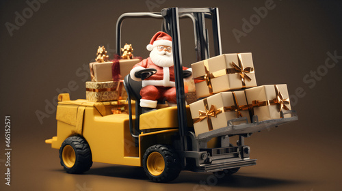 santa drive scooter, Santa Clause courier, Xmas fast express, delivering parcel box, christmas parcels, preparing post shipping, santa impressed gift, transportation system concept, parcel logistics