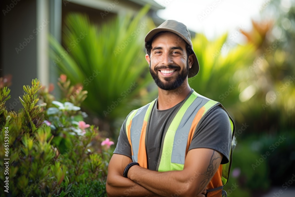 Portrait of a young male gardener in the backyard Portrait of a young male gardener in the backyard