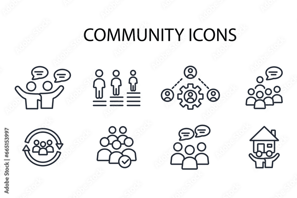Community icon set.vector.Editable stroke.linear style sign for use web design,logo.Symbol illustration.