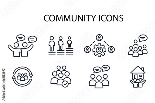 Community icon set.vector.Editable stroke.linear style sign for use web design,logo.Symbol illustration.