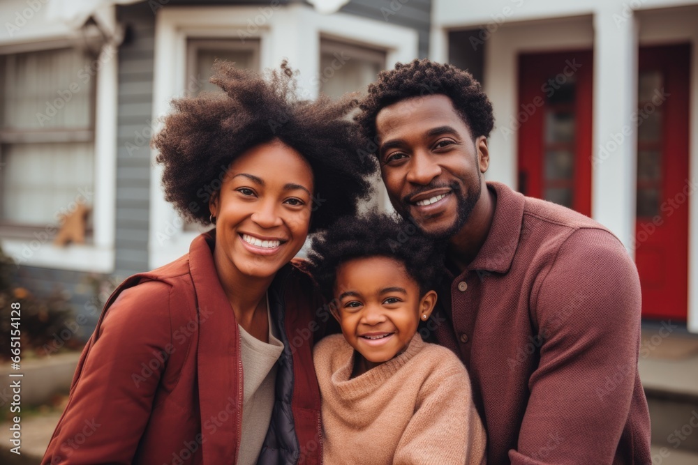 Portrait of a young family standing in front of a house Portrait of a young family standing in front of a house
