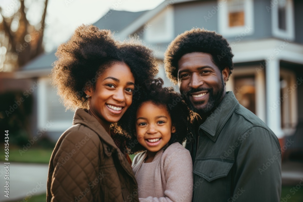 Portrait of a young family standing in front of a house Portrait of a young family standing in front of a house