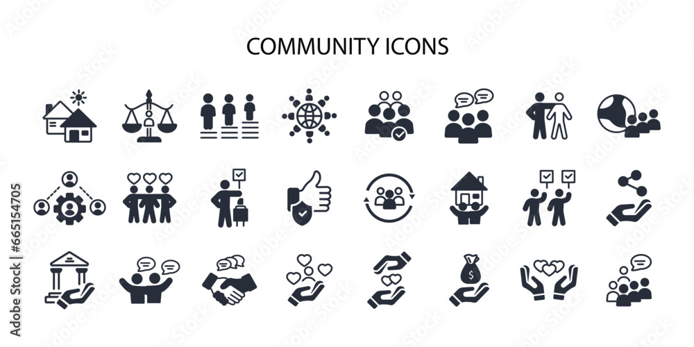 Community icon set.vector.Editable stroke.linear style sign for use web design,logo.Symbol illustration.