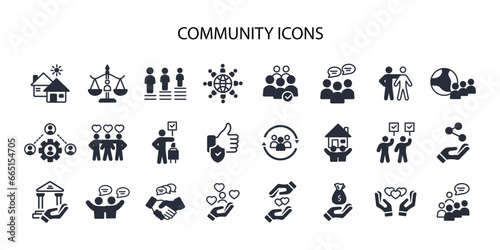 Community icon set.vector.Editable stroke.linear style sign for use web design logo.Symbol illustration.