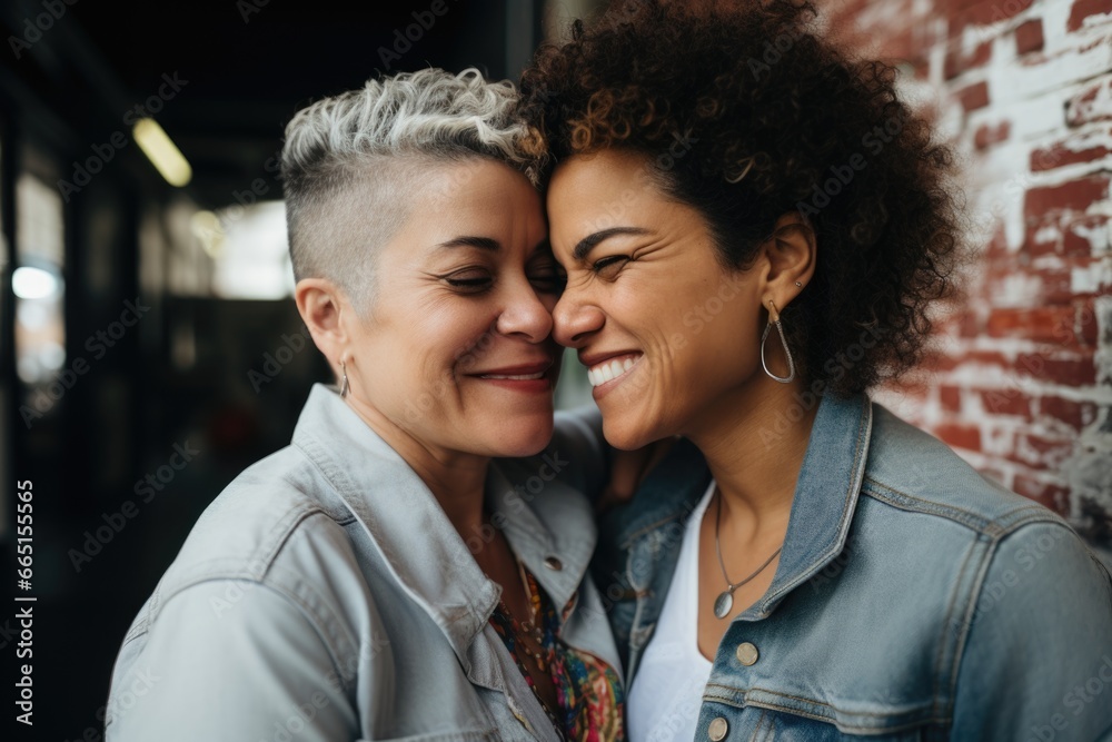 Naklejka premium Portrait of a mature lesbian couple sharing a moment on the street