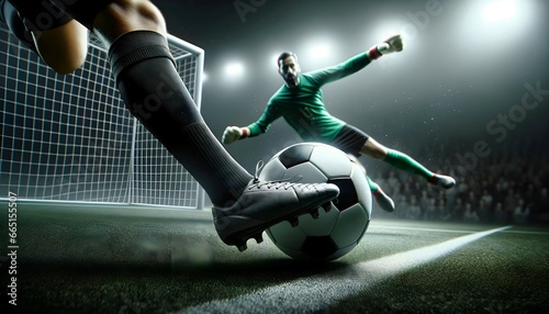 Soccer background concept, football banner with copy space text, foot kicking ball