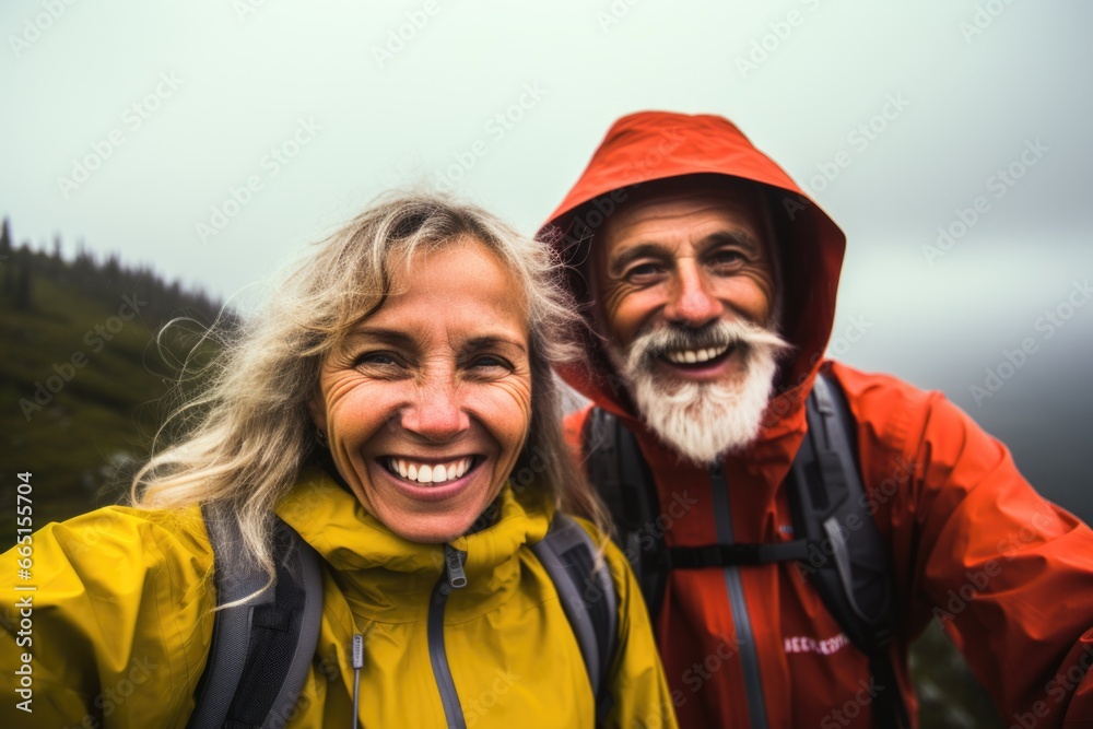 Portrait of a senior couple hiking in the mountains