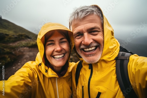 Portrait of a senior couple hiking in the mountains