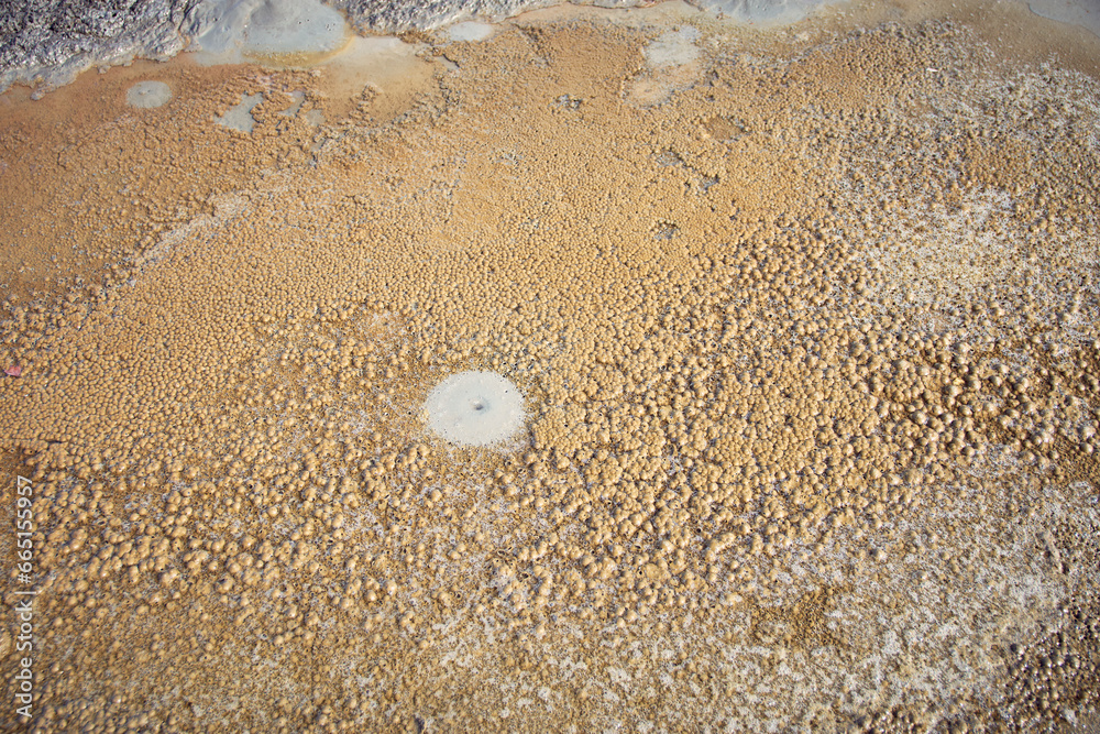 cones of mud volcanoes from which rivers of mud flow