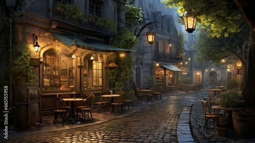 A quaint caf?(C) on a cobbled street, where time seems to stand still. © nomi_creative