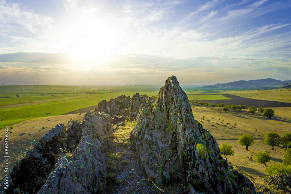 mountain stones at sunset in Hercynian mountains