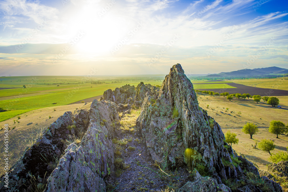 mountain stones at sunset in Hercynian mountains