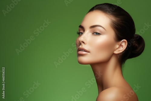 Beautiful female with perfect skin on green background