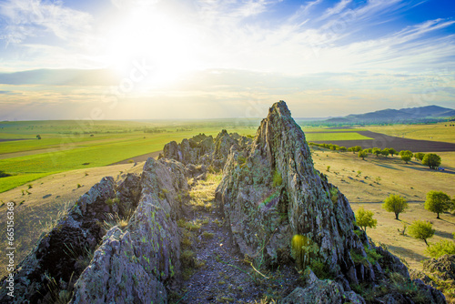 Obraz na płótnie mountain stones at sunset in Hercynian mountains w salonie